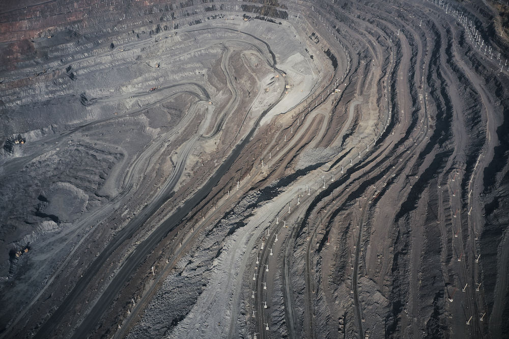 Aerial view of southern mining factory, mine quarry in Ukraine